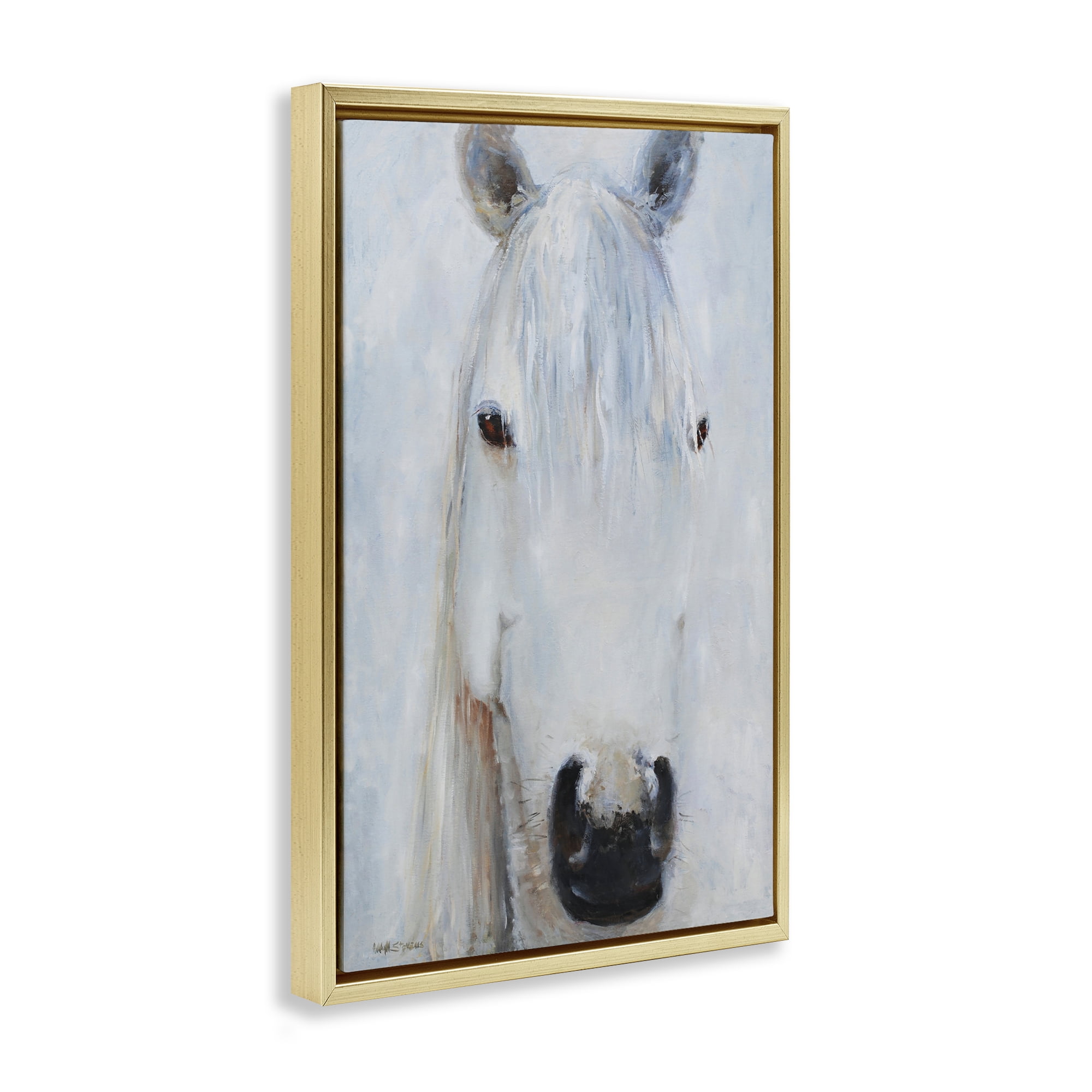 Stupell Industries Pure White Horse Portrait Gold Framed Floater Canvas Wall Art, design by Jadei Graphics