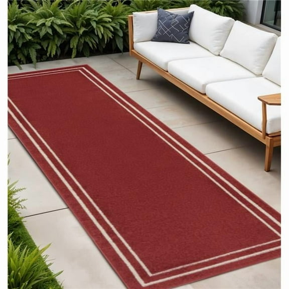 HomeRoots 545494 8 ft. Indoor Outdoor Runner Rug, Brick Red & Ivory