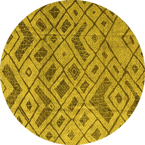 Ahgly Company Machine Washable Indoor Round Abstract Yellow Modern Area Rugs, 5' Round