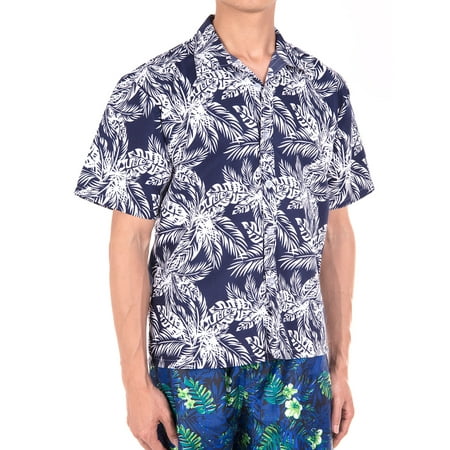 SAYFUT Men's Big & Tall Tropical  Print Shirts Hawaiian Blue Palms Shirt Short Sleeve Tropical Shirt Beach Shirts Button (Best Beaches On The Big Island)
