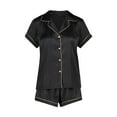 thumbnail image 1 of Womens Satin Short Pajamas Set Sleepwear Button Down Two-piece Pj Sets Flannel Loungewear, 1 of 5