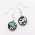 thumbnail image 2 of K-KED 12mm Flat Round Natural Paua Abalone Shell Drop Dangle Hook Earring 1.2", 2 of 6