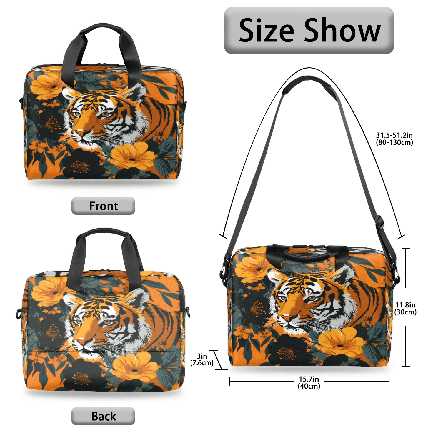 Herdesigns Tiger Laptop Bag for Women Men, Computer Case Briefcase Messenger Bags, 15-15.6 inch Laptop Sleeve Shoulder Bag