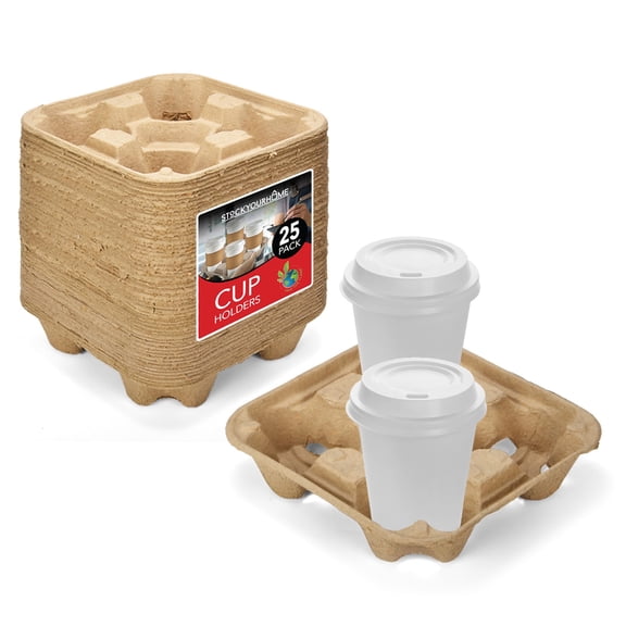 4 Cup Disposable Coffee Tray (25 Count) and Cup Holder - Durable Drink Carrier for Hot or Cold Drinks, Uber Eats - to Go Coffee Cup Holder for Food Delivery Service