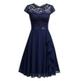 thumbnail image 1 of Robes Décontractées pour Femmes 2023 Robe Vintage en Dentelle Florale Chiffon à Volants Manches Courtes Col Rond Longueur Genou Robe de Cocktail Élégante pour Femmes en Solde, 1 of 8