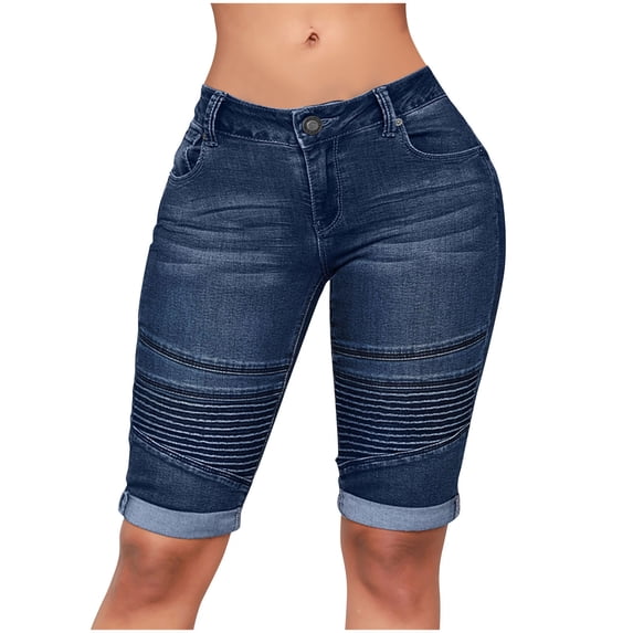 Dealovy Jean Shorts for Women High Waisted Pull on Casual Denim Jorts Trendy Skinny Stretch Summer Shorts with Pockets