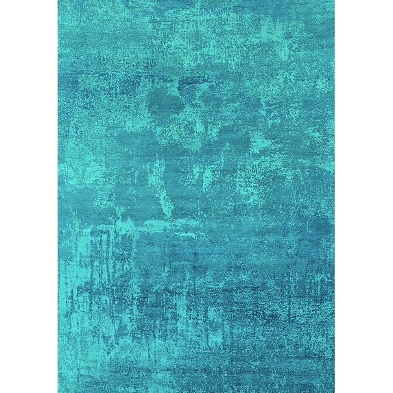 Ahgly Company Machine Washable Indoor Rectangle Oriental Turquoise Blue Industrial Area Rugs, 8' x 10'