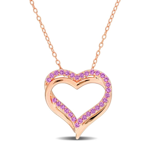Miabella 1/2 CT TGW Created Pink Sapphire Crossover Heart Pendant with Chain in Rose Plated Sterling Silver