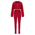 thumbnail image 3 of UAMVSH Cropped Jackets 2 Piece Outfits for Women Long Sleeve Zip up Coats with Stretchy Leggings Sets Classic Workout Tracksuit(LargeRed), 3 of 5