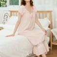 thumbnail image 3 of Defitshape Women's Cotton Victorian Square Neck Nightgown Vintage Sleep Dress Short Sleeve Ruffle Light Pink Large, 3 of 5
