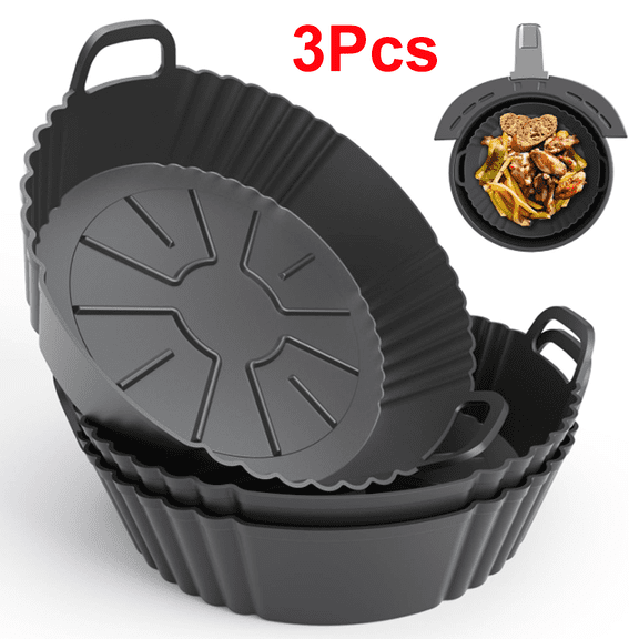 3Pack Round Silicone Air Fryer Liners, Reusable Air Fryer Accessories Air Fryer Basket Liners, Silicone Baking Tray Pots