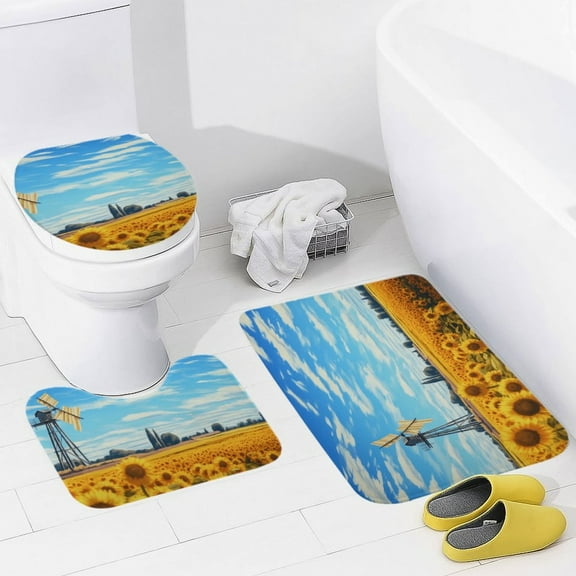 Sunflower Bathroom Mats Set of 3 Pieces，Non Slip Non Slip Mats, Washable Mats, Decorative Carpets for Bathrooms, Kitchens, And Bedrooms.