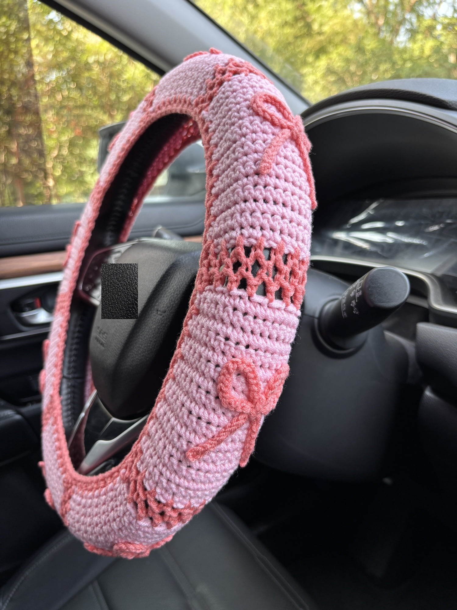Crochet Pink Bow Car Steering Wheel Cover,Cute Car Interior Accessories