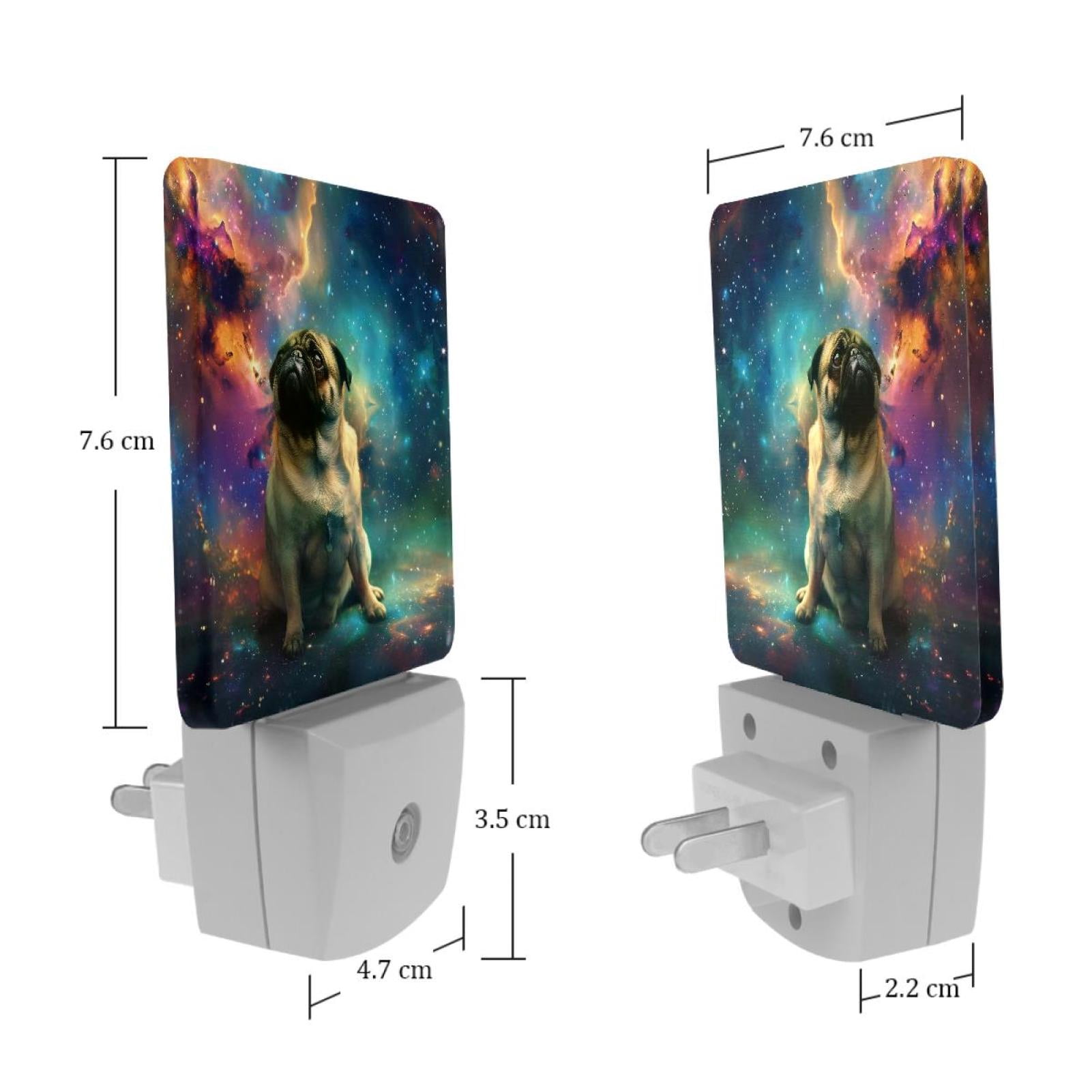 PhooArto Pug Dog Space Galaxy Plug in LED Night Light Auto Sensor Dusk to Dawn Decorative Night for Bedroom, Bathroom, Kitchen, Hallway, Stairs, Baby's Room, Energy Saving