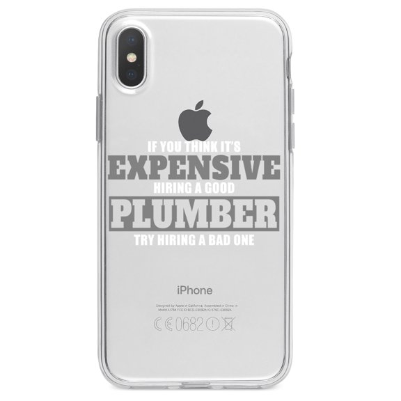 DistinctInk Clear Shockproof Hybrid Case for iPhone X / XS (5.8" Screen) - TPU Bumper Acrylic Back Tempered Glass Screen Protector - If You Think Good Plumber is Expensive