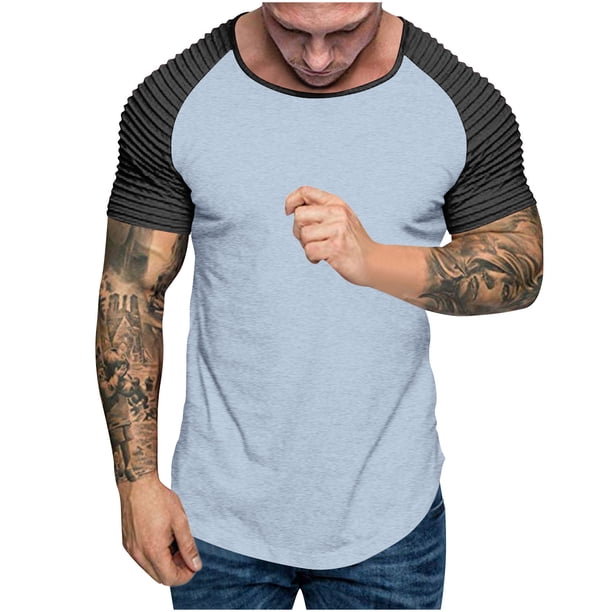 Hombres Empalmó Casual Top, Color Sólido Deportes Cuello Redondo Blusa para la Playa Y la Fiesta Desgaste, Suave Poliéster Moda Tee, Camisa de Cuello de Soporte