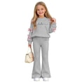 thumbnail image 5 of Auroural Girls Clothes Sets Size 7-8 Girls Bow Sweatshirt Crewneck Long Sleeve Pullover Top Girl's Heart Shaped Printed Top Flare Pants Two-Piece Set Kids Fall, Winter, Cute, Casual 5-15 Years, 5 of 9