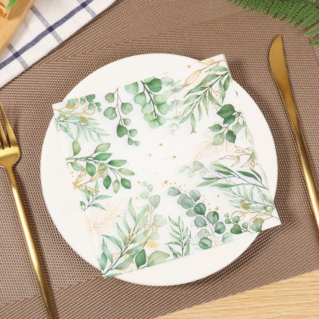 100Pcs Eucalyptus Leaf Paper Napkins Reusable Greenery Pattern Paper Towel Elegant Party Dinner Napkin for Kitchen Restaurant-green_33-