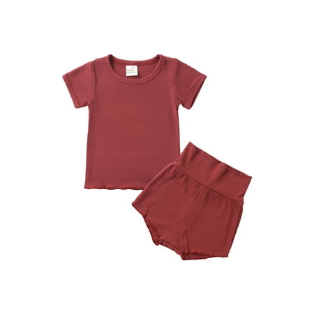 

Canrulo Toddler Baby Girls Boys Shorts Set Solid T-Shirt High Waist Pants Ribbed Outfit
