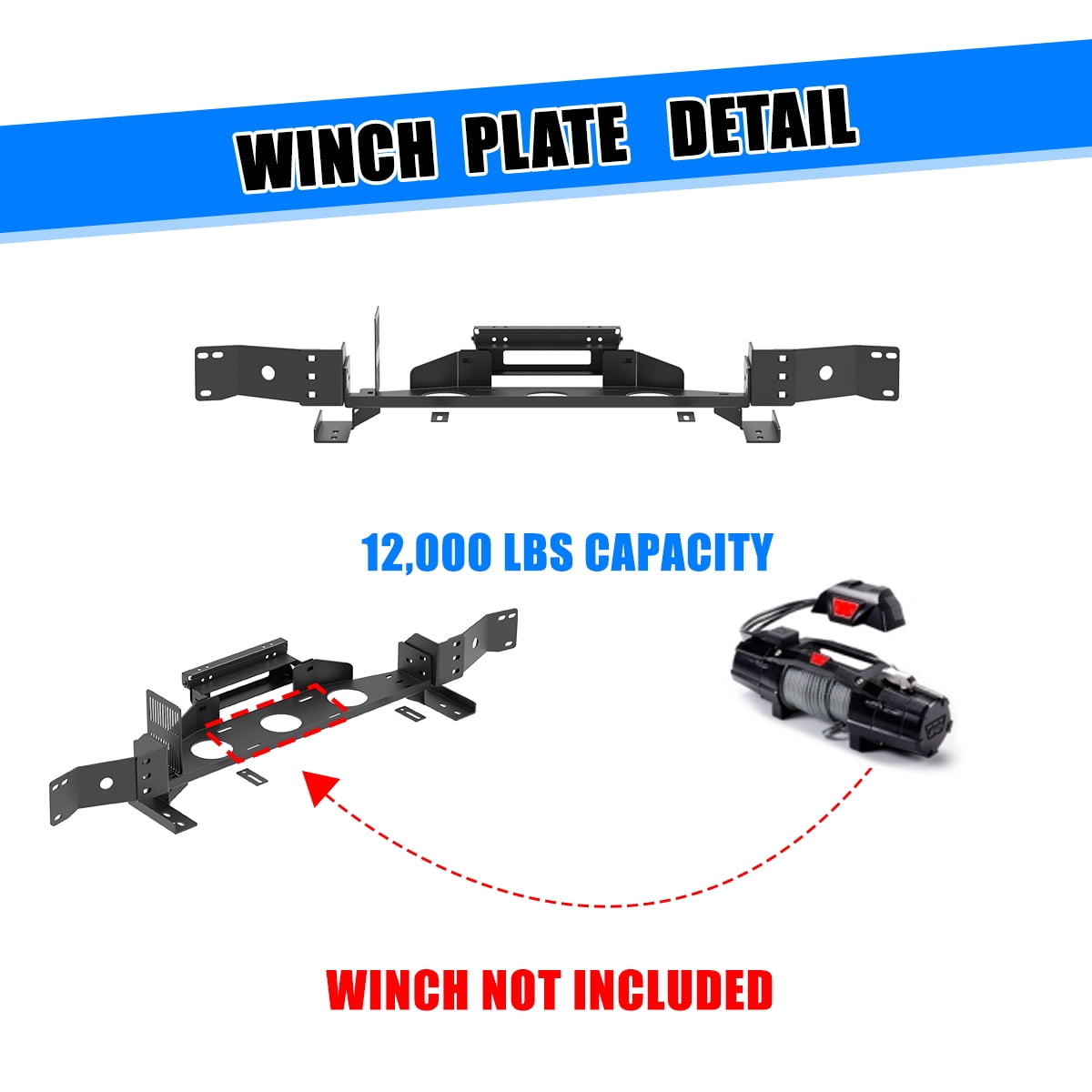 Front Bumper Winch Plate For 2007-2013 Toyota Tundra w/Licence Plate Bracket Accommodate winch weight capacity up to 12,000 pounds