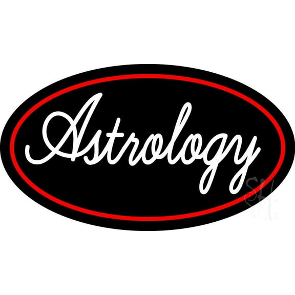 White Astrology Red Border With Oval LED Neon Sign 20" Tall x 37" Wide - inches Black Square Cut Acrylic Backing, with Dimmer - Bright and Premium built indoor LED Neon Sign for Storefront.