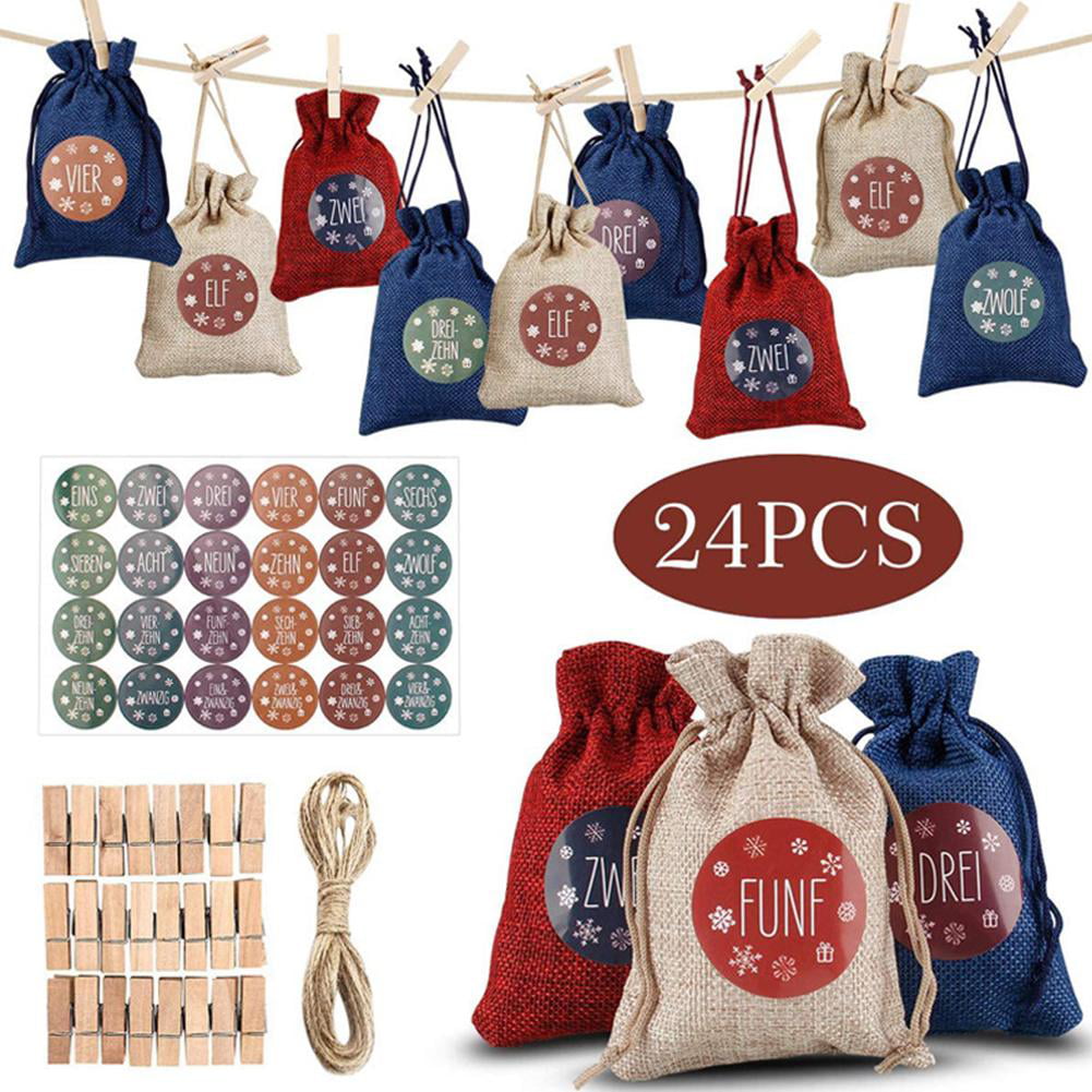 Countdown to Christmas Advent Calendar Fillers Christmas Kraft Pillow Box Advent Calendar Boxes 24pcs Christmas Kraft Paper Gift Bags DIY Advent Calendars 1-24 Stickers Advent Gift Box 2020