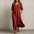 thumbnail image 2 of Womens Collar Puff Short Sleeve Midi Dress Front Button Down Loose Flowy Casual Shirt Dress, 2 of 3