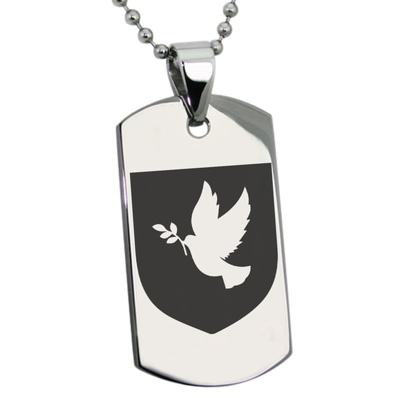 Tioneer Stainless Steel Dove Peace Coat of Arms Shield Engraved Dog Tag Pendant Necklace