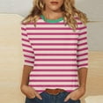 thumbnail image 3 of 3/4 Sleeve T Shirts Women Cotton Striped Tops Loose Fit Crew Neck Colorblock Casual Summer Fall Basic Tee Tshirts (XL, Hot Pink), 3 of 5