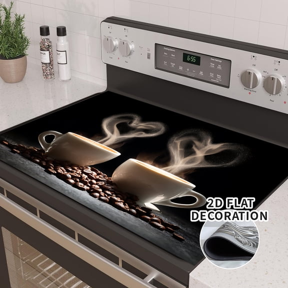 Coffee Cup Stove Cover, Non Slip Kitchen Mats, Kitchen Electric Stove Pad with Washable Wear-resistant 20x28inch, 1Pc