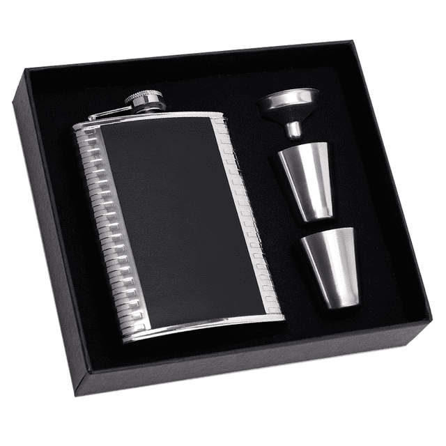 Set de regalo de petaca, petacas para licor para hombres con funda de cuero negro