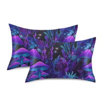 Yayeee Pillowcase King Size Set of 2 Satin Wrinkle Resistant Envelope Pillow Case, Purple Mushrooms Pattern