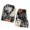 thumbnail image 7 of YDFCWXW Women's Two Piece Pajama Set Halloween Print Short Sleeve Button Down Top and Shorts Set Beige, M, 7 of 7