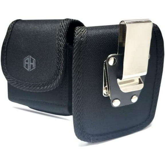 AH Premium 360 Rotating Military Grade Men Phone Belt Construction Holster Pouch, for Samsung Z Flip 4 5G, Z Flip3, Mot Razr 5G (Black Canvas)