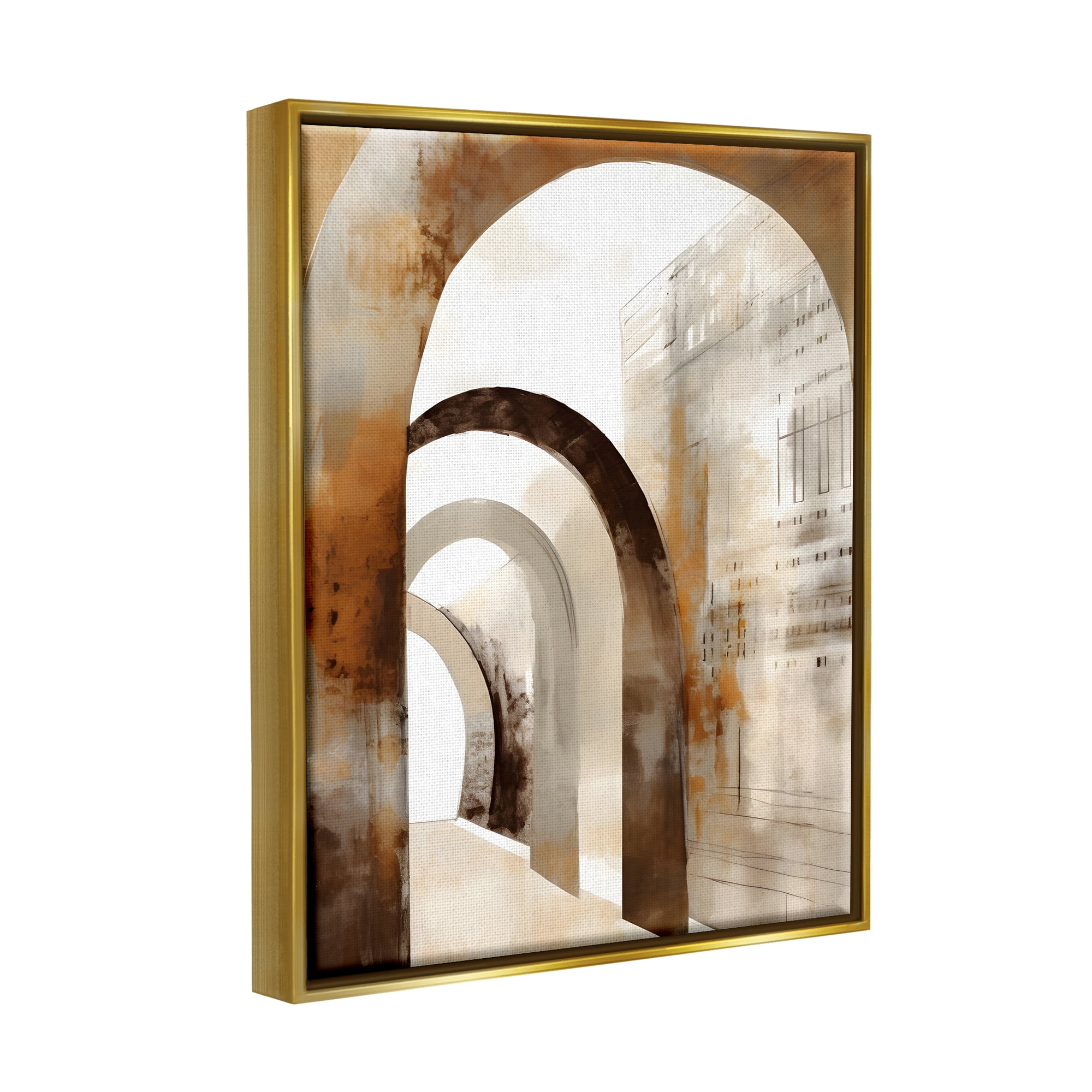 Stupell Industries Rustic Arch Architecture Abstract Painting Gold Floater Framed Canvas Art Print Wall Art, 25 x 31