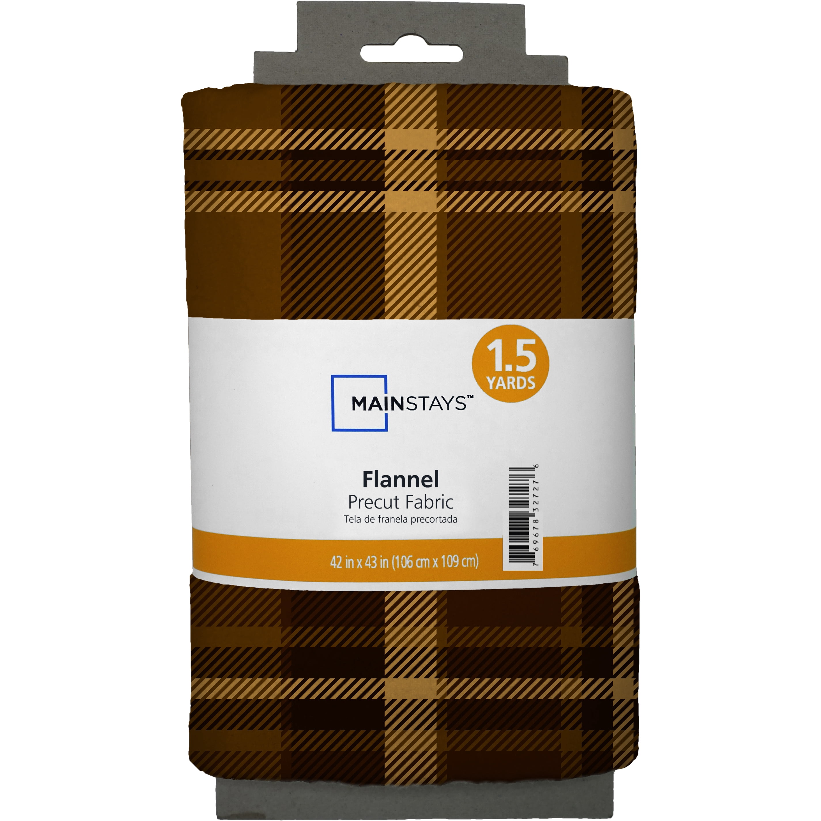 Mainstays 1.5 Yards 100% Cotton Light-weight Flannel Plaid Check, Brown, 42" Wide for Crafts