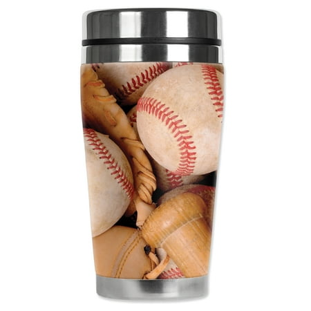 

Mugzie brand 20-Ounce MAX Stainless Steel Travel Mug with Insulated Wetsuit Cover - Baseball Bats & Balls
