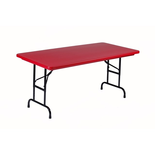 Correll RA3060-25 R Series, Adjustable Height Blow Molded Plastic Commercial Duty Folding Table, Rectangular, 30" x 60", Deep Red