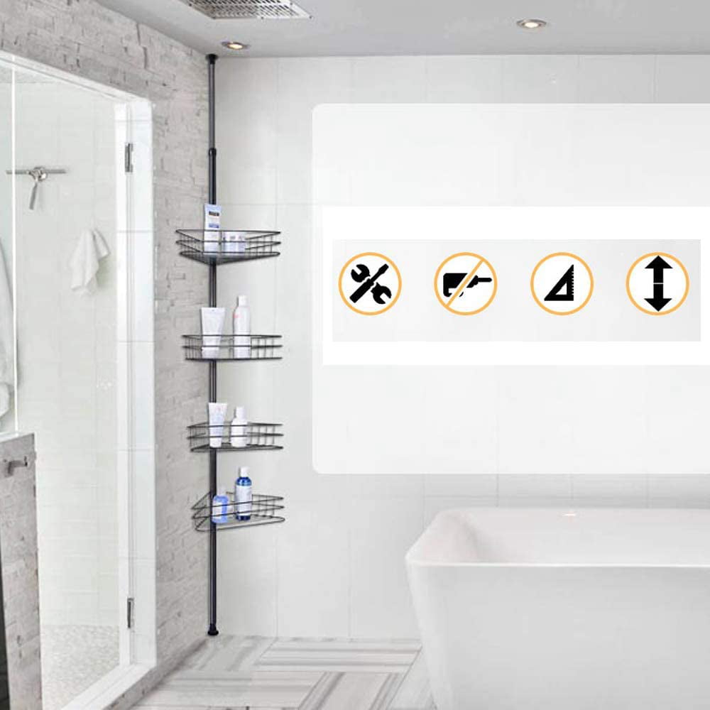 4 Tier Shower Corner Pole Shelf Rack Bathroom Bath Storage Organizer Tool M