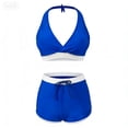 thumbnail image 6 of HNMKIU Bikini Sets for Women Fashionable Two Piece Swimwear Neck Top with High Waisted Boyleg Shorts for Beach Pool Womens Swimsuits Blue,L, 6 of 6