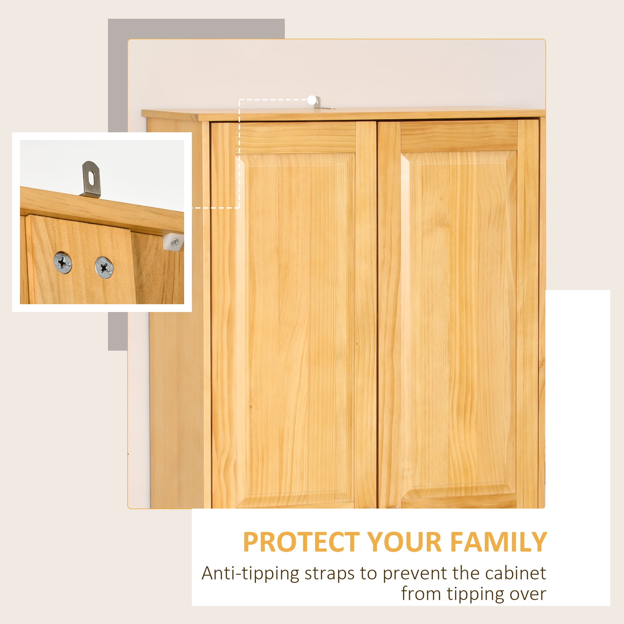 HOMCOM 67" Pinewood Kitchen Pantry Storage Cabinet, Freestanding Cabinets with Doors and Shelf Adjustability, Soft-Close Mechanism, Brown