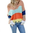 thumbnail image 1 of Pull à Manches Longues à Blocs de Couleur Mode pour Femmes avec Franges Ajourées, 1 of 5