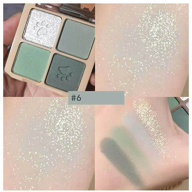 Set de maquillaje de 4 sombras de ojos de color nude, paleta de sombras de ojos mate nude, sombras de ojos brillantes con brillo, tonos naturales cálidos.