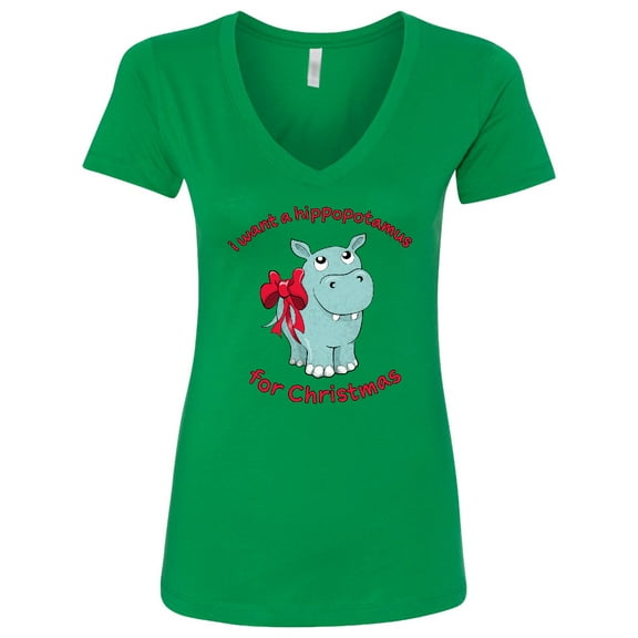 Inktastic I Want a Hippopotamus for Christmas Women's V-Neck T-Shirt