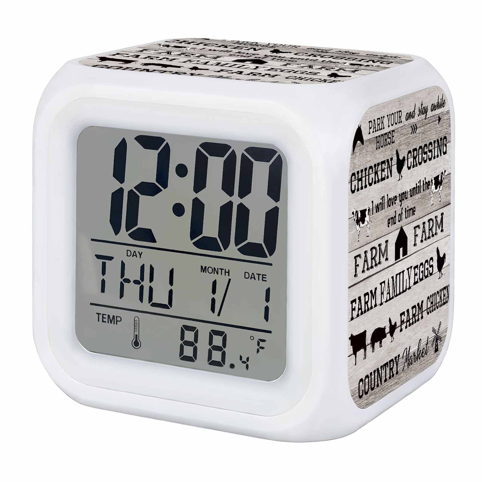 Alarm Clocks Farmhouse Animal Digital Clock 7 Color LED Night Light Silent Non Ticking Battery photo