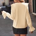 thumbnail image 4 of HomeDM Womens Button Down Shirts Ruffle V Neck Tops Long Sleeve Smocked Cuff Shirts Work Tops for Women Trendy Solid Color - Beige/2XL, 4 of 5