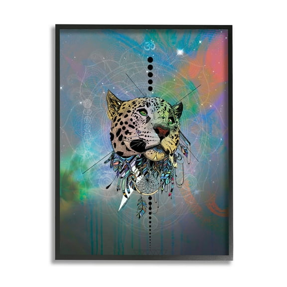 Stupell Industries Fractal Dreamcatcher Jaguar Graphic Art Black Framed Art Print Wall Art, Design by Karin Roberts