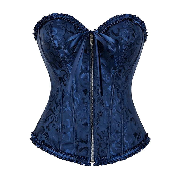 Womens Corset Top Bustier,Front Zipper,No Slip,Steel Boned Waist