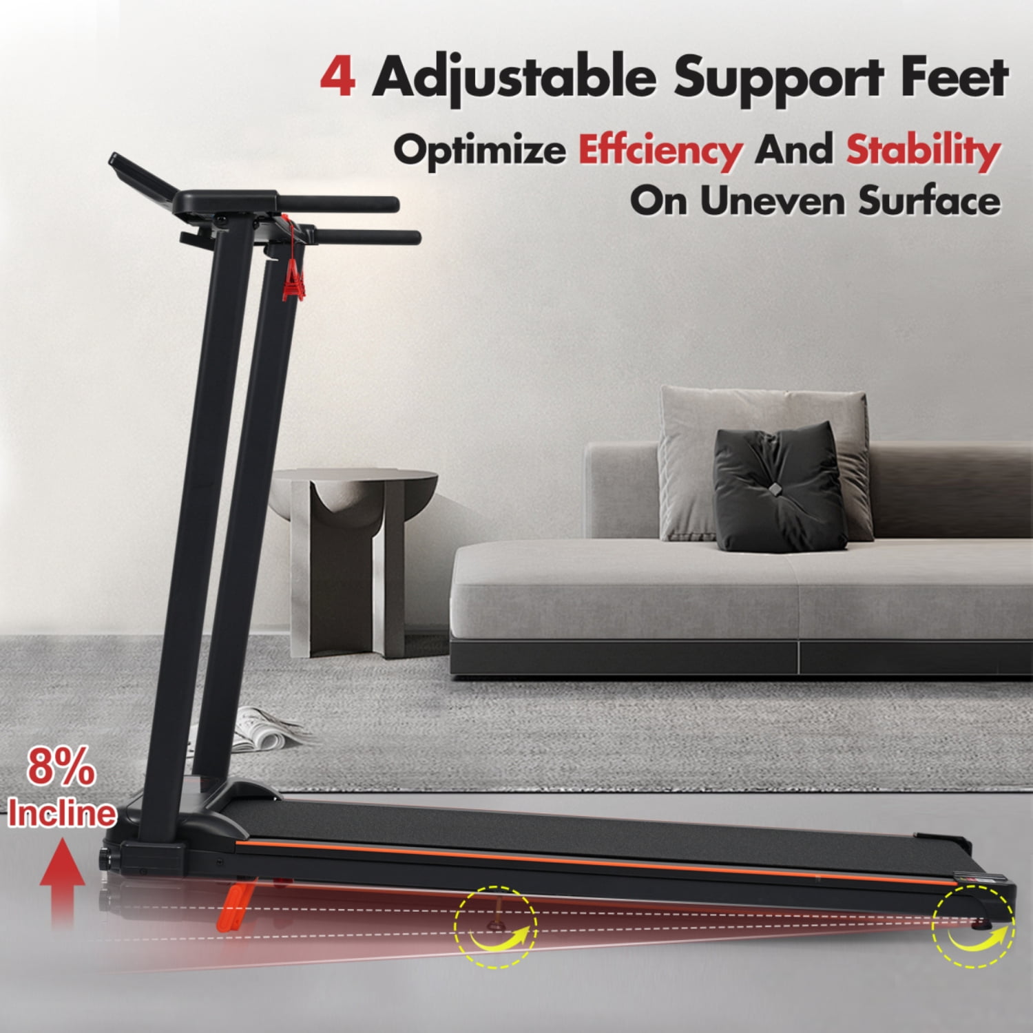 Foldable Treadmill with 8% Incline, 3.0HP Motor, 1–8 MPH Speed, 265 LBS Capacity, Portable Home Treadmill with Handle and Shock Absorption