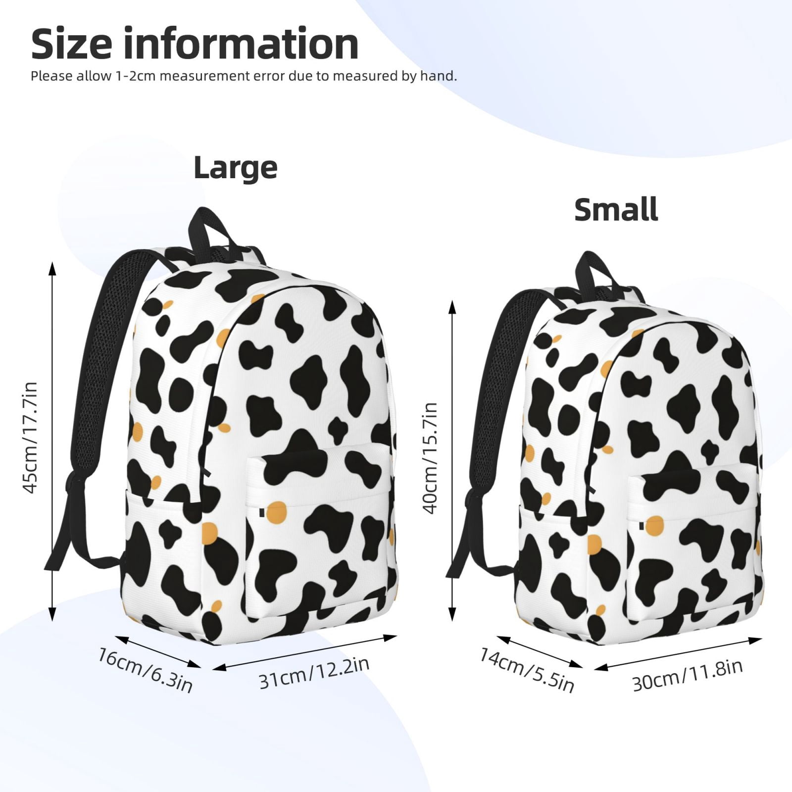 Casual Canvas Backpack Without Interlayer Large Capacity Stick Bag Design For Outdoor Shopping Office Outdoor Sports Simple Cow Print Pattern, Vector Art Style_2 Medium